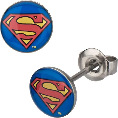 DC Comics Unisex Superman Logo Stainless Steel Stud Earrings. Color: Blue/Red/Yellow. One Size. Sold as Pair. in Saudi Arabia