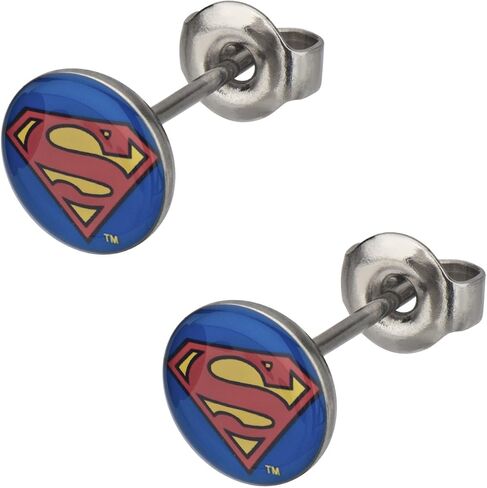 DC Comics Unisex Superman Logo Stainless Steel Stud Earrings. Color: Blue/Red/Yellow. One Size. Sold as Pair. in Saudi Arabia