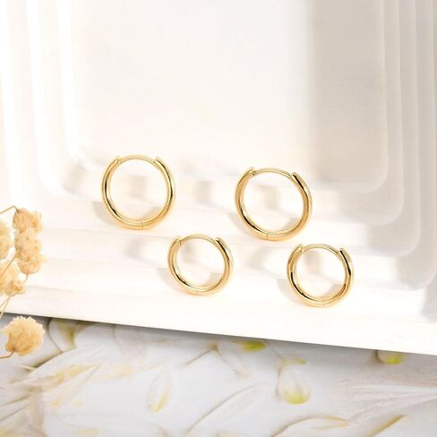 أقراط دائرية صغيرة من الذهب عيار 14 قيراط: حلقات هوجي من الذهب الأصفر عيار 14 قيراط حقيقية للنساء والرجال للارتداء اليومي in Kuwait