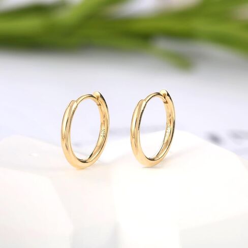 أقراط دائرية صغيرة من الذهب عيار 14 قيراط: حلقات هوجي من الذهب الأصفر عيار 14 قيراط حقيقية للنساء والرجال للارتداء اليومي in Kuwait