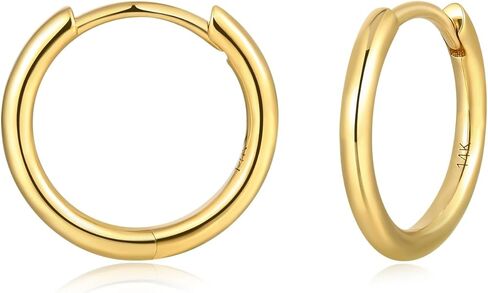 أقراط دائرية صغيرة من الذهب عيار 14 قيراط: حلقات هوجي من الذهب الأصفر عيار 14 قيراط حقيقية للنساء والرجال للارتداء اليومي in Kuwait