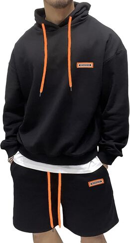 GORGLITTER Men's 2 Piece Sweatsuit Letter Long Sleeve Drawstring Hoodie Sweatshirt Shorts Tracksuit in Saudi Arabia
