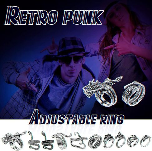 Hicarer 10 Pieces Vintage Punk Rings Snake Dragon Claw Rings Retro Open Adjustable Rings for Men Women in Saudi Arabia