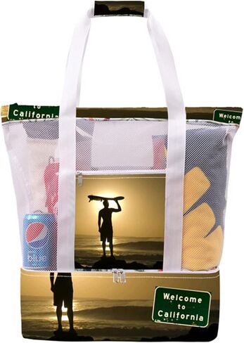 حقيبة شاطئ بسيطة وفاخرة مع مبرد، حقيبة شاطئ شبكية بسحاب، حقائب شاطئ لحمام السباحة والسفر على الشاطئ in Kuwait