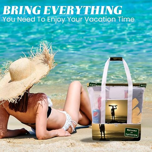 حقيبة شاطئ بسيطة وفاخرة مع مبرد، حقيبة شاطئ شبكية بسحاب، حقائب شاطئ لحمام السباحة والسفر على الشاطئ in Kuwait