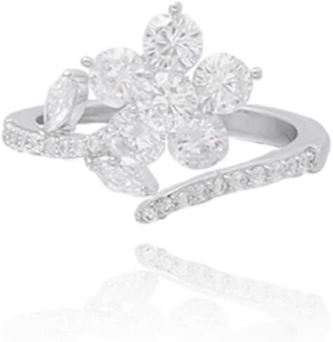 Sweet Crystal Flower Wrap Open Rings Wedding Engagement Statement for Women Teen Girls Dainty Cubic Zirconia Stacking Adjustable Ring Promise Valentine's Day Jewelry Gifts Daughter Girlfriend Sister, in Saudi Arabia