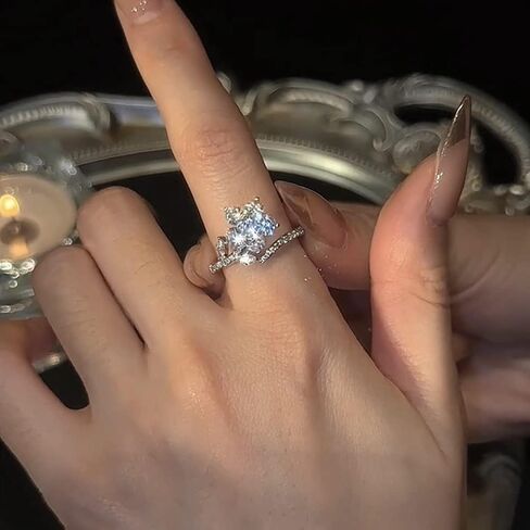 Sweet Crystal Flower Wrap Open Rings Wedding Engagement Statement for Women Teen Girls Dainty Cubic Zirconia Stacking Adjustable Ring Promise Valentine's Day Jewelry Gifts Daughter Girlfriend Sister, in Saudi Arabia