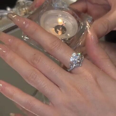 Sweet Crystal Flower Wrap Open Rings Wedding Engagement Statement for Women Teen Girls Dainty Cubic Zirconia Stacking Adjustable Ring Promise Valentine's Day Jewelry Gifts Daughter Girlfriend Sister, in Saudi Arabia