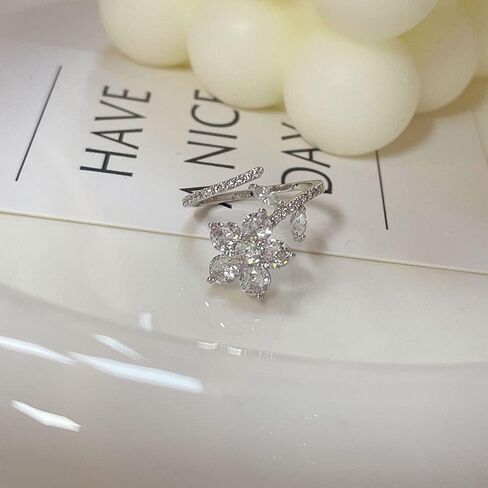Sweet Crystal Flower Wrap Open Rings Wedding Engagement Statement for Women Teen Girls Dainty Cubic Zirconia Stacking Adjustable Ring Promise Valentine's Day Jewelry Gifts Daughter Girlfriend Sister, in Saudi Arabia