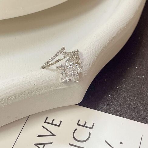Sweet Crystal Flower Wrap Open Rings Wedding Engagement Statement for Women Teen Girls Dainty Cubic Zirconia Stacking Adjustable Ring Promise Valentine's Day Jewelry Gifts Daughter Girlfriend Sister, in Saudi Arabia