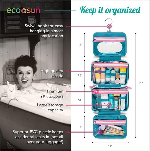 Hanging Travel Toiletry Bag — Designed in Hawaii — Water-resistant Travel Organizer for Bathroom Accessories (Tropical Vacay) in Saudi Arabia