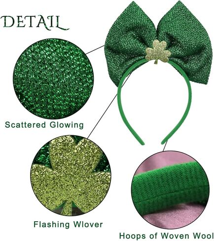 Totelux عيد القديس باتريك عقال شامروك البرسيم الشعر الفرقة بريق الأخضر Bowknot الشعر غطاء الرأس للنساء الفتيات احتفالي اكسسوارات الديكور موكب لوازم الحفلات in Kuwait