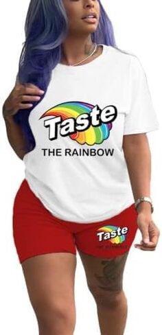 موليلوف طقم بدلة رياضية نسائية من قطعتين باكمام قصيرة وسروال قصير مطبوع كاجوال من قطعتين in Kuwait