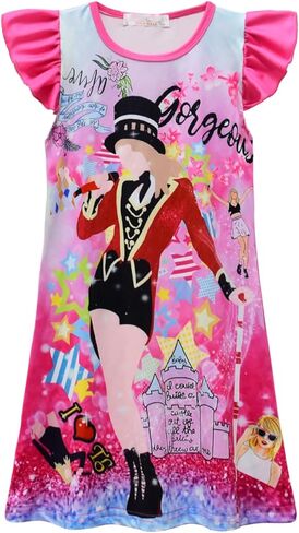 Music Singer Princess Dress Cartoon Short Sleeve Casual Dresses Fashion Singer Fans Costume for Kids Girls Toddler in Kuwait