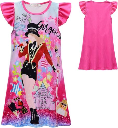 Music Singer Princess Dress Cartoon Short Sleeve Casual Dresses Fashion Singer Fans Costume for Kids Girls Toddler in Kuwait