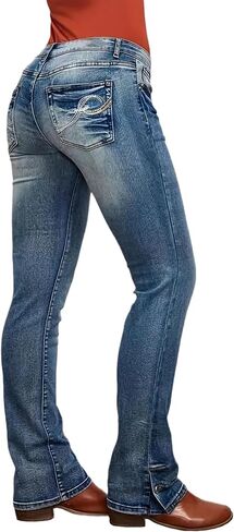 Women's 90s Vintage Stretch Bootcut Jeans Low Rise Button Hem Flare Straight Leg Denim Pants in Kuwait