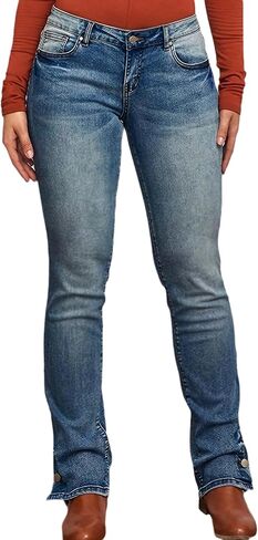 Women's 90s Vintage Stretch Bootcut Jeans Low Rise Button Hem Flare Straight Leg Denim Pants in Kuwait