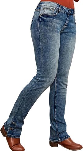 Women's 90s Vintage Stretch Bootcut Jeans Low Rise Button Hem Flare Straight Leg Denim Pants in Kuwait