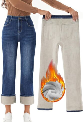 Yehopere Women's Fleece Lined Jeans Straight Leg Denim Winter Sherpa Fleece Lined Jean in Saudi Arabia