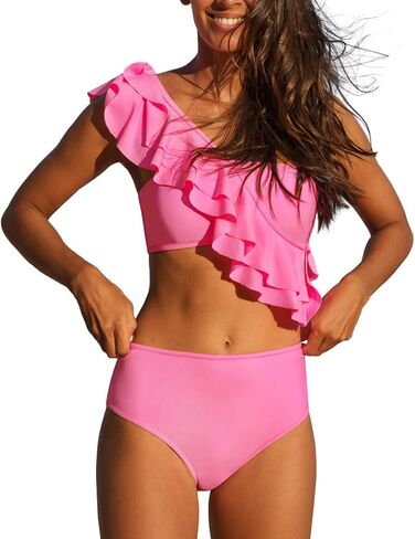 Roselychic Ruffle One Shoulder Swimsuits for Women High Waisted Bikini Bathing Suits 2 Piece Swimwear in Saudi Arabia