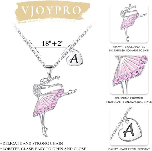 فيجويبرو هدايا حفلات الرقص للبنات، قلادة راقصة الباليه هدايا للبنات، مجوهرات بالحرف الاول من A-Z بدلاية باليه هدايا عيد ميلاد للبنات والابنة وابنة الاخت in Kuwait