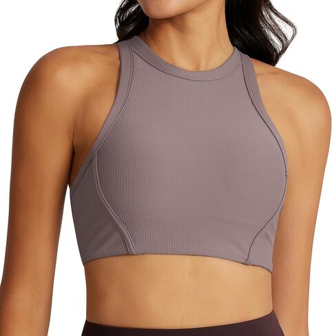 حمالة صدر رياضية للسيدات من AVGO بتصميم Racerback، ملابس رياضية مضلعة مع حمالة صدر مدمجة، ملابس علوية للتمرين برقبة عالية in Kuwait