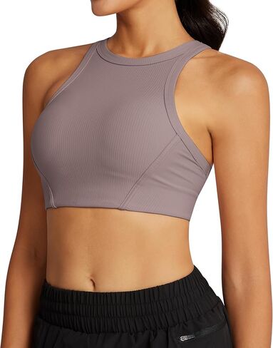 حمالة صدر رياضية للسيدات من AVGO بتصميم Racerback، ملابس رياضية مضلعة مع حمالة صدر مدمجة، ملابس علوية للتمرين برقبة عالية in Kuwait