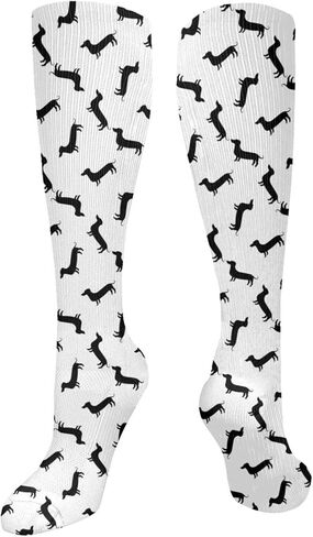 chegna Dachshund Weiner Dog Pattern Compression Socks for Women & Men Circulation 15-20 mmHg is Best Support for Athletic Running Cycling, White, One Size, 10463, White, One size in Kuwait