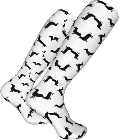 chegna Dachshund Weiner Dog Pattern Compression Socks for Women & Men Circulation 15-20 mmHg is Best Support for Athletic Running Cycling, White, One Size, 10463, White, One size in Kuwait