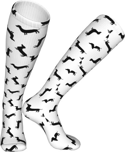 chegna Dachshund Weiner Dog Pattern Compression Socks for Women & Men Circulation 15-20 mmHg is Best Support for Athletic Running Cycling, White, One Size, 10463, White, One size in Kuwait