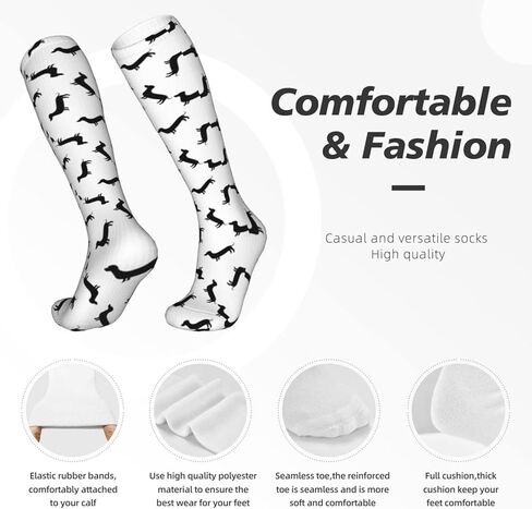 chegna Dachshund Weiner Dog Pattern Compression Socks for Women & Men Circulation 15-20 mmHg is Best Support for Athletic Running Cycling, White, One Size, 10463, White, One size in Kuwait