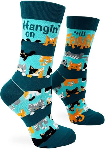 Fabdaz Hangin' on Till Friday Funny Cats Novelty Crew Socks for Women in Saudi Arabia