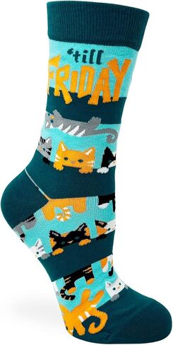 Fabdaz Hangin' on Till Friday Funny Cats Novelty Crew Socks for Women in Saudi Arabia
