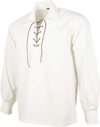 DSS Kilt- قمصان رجالي من Jacobite Ghllie Kilt زي قرصان عصر النهضة القرون الوسطى بأكمام طويلة وأربطة قميص هينلي in Kuwait