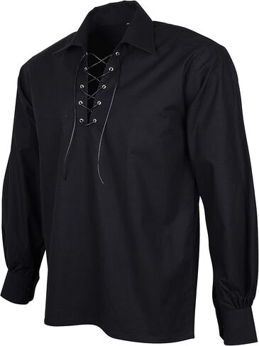 DSS Kilt- قمصان رجالي من Jacobite Ghllie Kilt زي قرصان عصر النهضة القرون الوسطى بأكمام طويلة وأربطة قميص هينلي in Kuwait