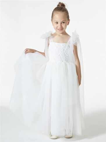 2Bunnies فتاة القوس التعادل حزام قابل للتعديل Smocked ألف خط تول حزب زهرة فتاة اللباس in Kuwait