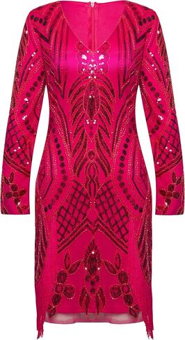 BABEYOND 1920s Flapper Long Sleeves Dress Great Gatsby Fringed Sequins Dress for Prom Party in Saudi Arabia