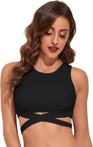 Balasami المرأة داعمة عالية الرقبة كيبك الصليب بيكيني مطبوع رفع الحشو التفاف التعادل تانك ملابس السباحة المايوه القمم فقط in Kuwait