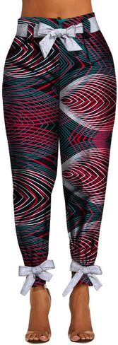 iooiooi Newer Fashion Women African Printed Cotton Casual Long Pants with Fitting Belt in Saudi Arabia