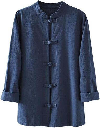 Kedera Women's Linen Shirts Retro Mandarin Collar Chinese Frog Button Tops Blouse in Saudi Arabia