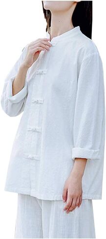 Kedera Women's Linen Shirts Retro Mandarin Collar Chinese Frog Button Tops Blouse in Saudi Arabia