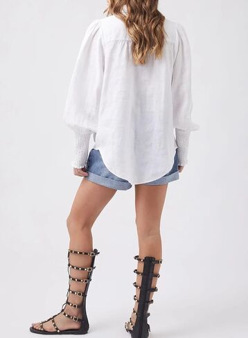 Cicy Bell Women's Button Down Shirts Lantern Long Sleeve Collar Neck Casual Cotton Blouse Tops in Saudi Arabia