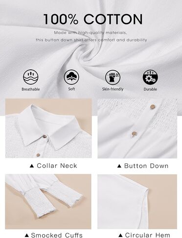 Cicy Bell Women's Button Down Shirts Lantern Long Sleeve Collar Neck Casual Cotton Blouse Tops in Saudi Arabia