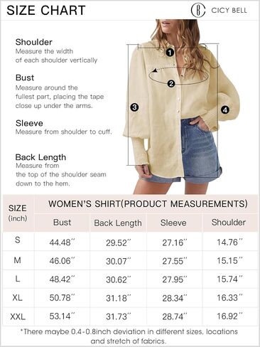 Cicy Bell Women's Button Down Shirts Lantern Long Sleeve Collar Neck Casual Cotton Blouse Tops in Saudi Arabia