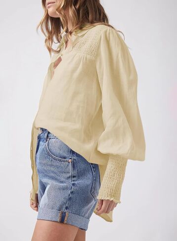 Cicy Bell Women's Button Down Shirts Lantern Long Sleeve Collar Neck Casual Cotton Blouse Tops in Saudi Arabia