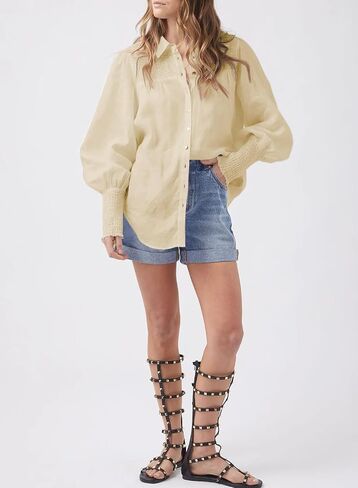 Cicy Bell Women's Button Down Shirts Lantern Long Sleeve Collar Neck Casual Cotton Blouse Tops in Saudi Arabia