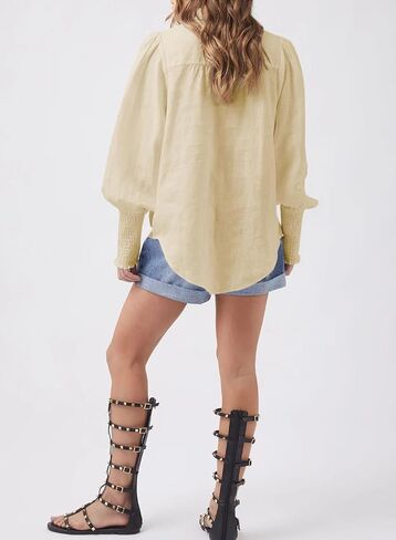 Cicy Bell Women's Button Down Shirts Lantern Long Sleeve Collar Neck Casual Cotton Blouse Tops in Saudi Arabia