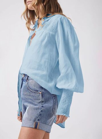 Cicy Bell Women's Button Down Shirts Lantern Long Sleeve Collar Neck Casual Cotton Blouse Tops in Saudi Arabia