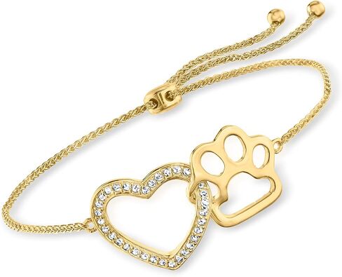 Ross-Simons 0.20 ct. t.w. White Topaz Heart and Paw Bolo Bracelet in 18kt Gold Over Sterling in Saudi Arabia