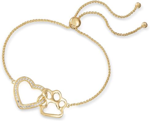 Ross-Simons 0.20 ct. t.w. White Topaz Heart and Paw Bolo Bracelet in 18kt Gold Over Sterling in Saudi Arabia